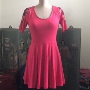 Free People Embroidered sleeve skater dress.